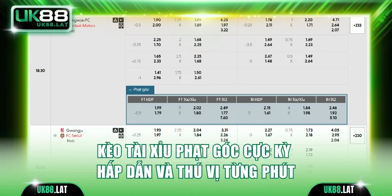 Kèo tài xỉu phạt góc cực kỳ hấp dẫn và thú vị từng phút